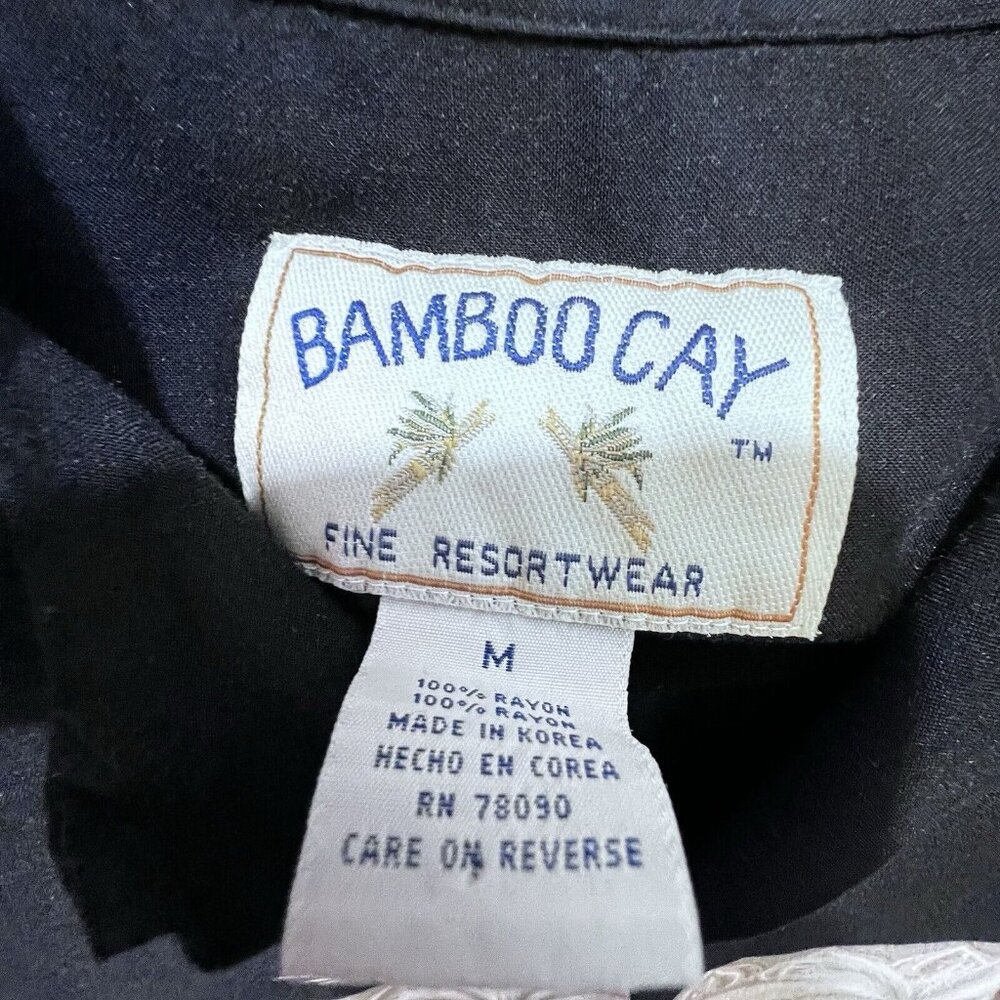 Bamboo Cay Shirt Mens M Black Tan Palm Tree Tropical Resort Collar Pocket - Picture 6 of 12